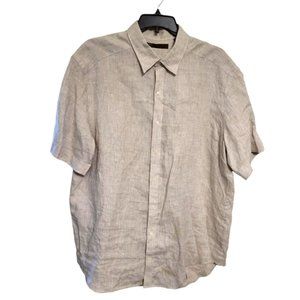 Perry Ellis 100% Linen Big & Tall Oatmeal Tone Casual Button Up, Size XLT